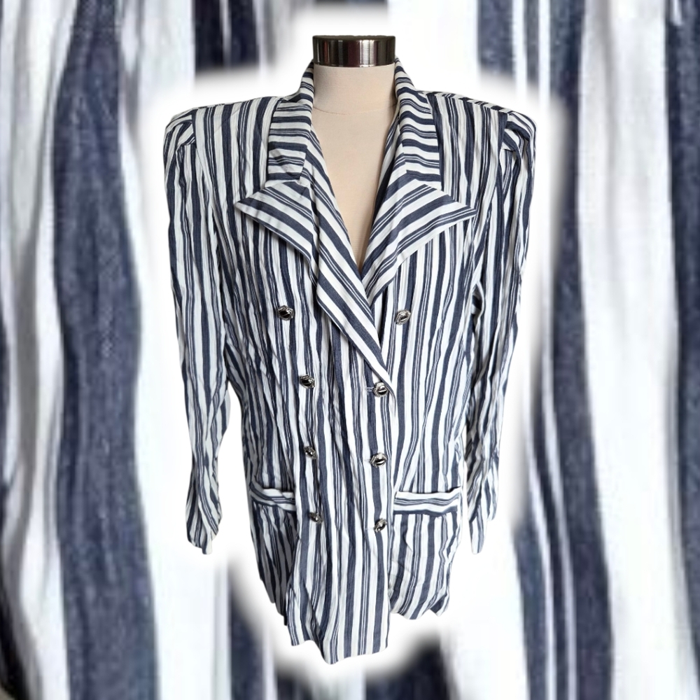 Allison-Che Navy Striped Double-Breasted Women's Blazer